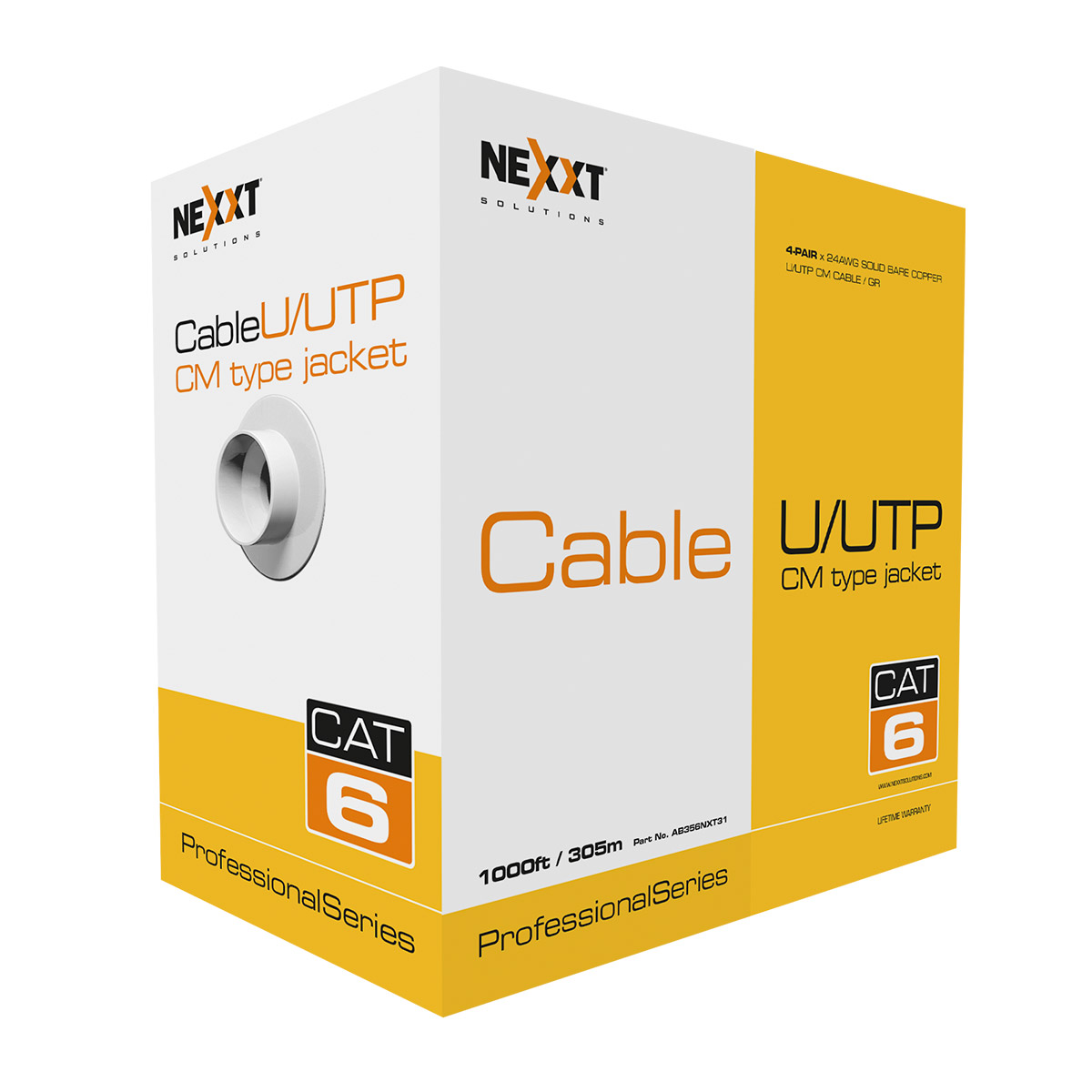 U/UTP Cable 4 Pairs Cat6, 24AWG Gauge
